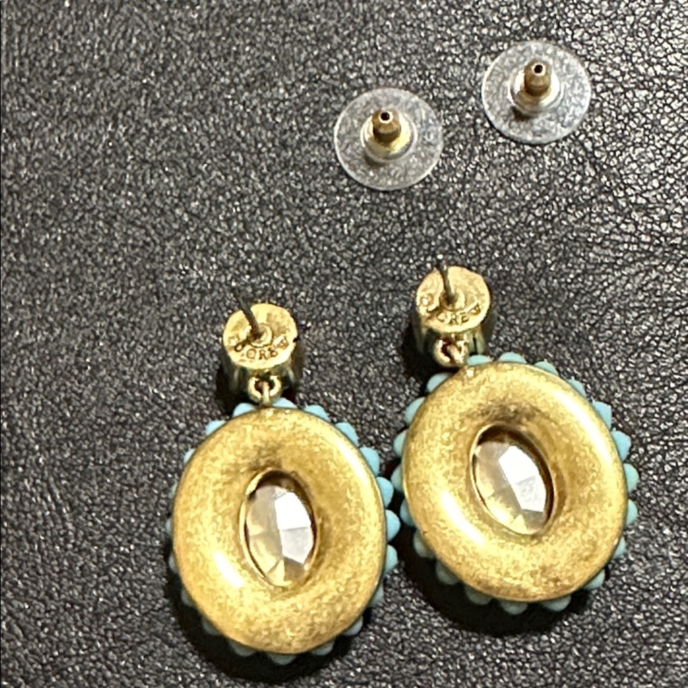 J Crew Blue Floral Rhinestone Drop Earrings - Picture 7 of 13